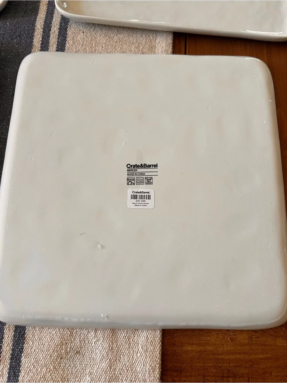4 Crate & Barrel Dinner Plates Mercer White 10” Square Hammered Textured New